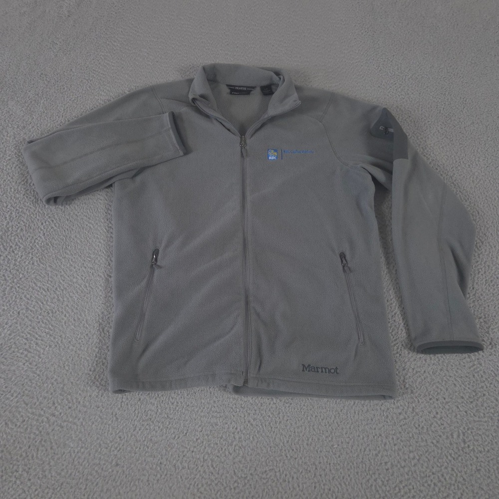 Marmot Jacket Mens Large Gray Rocklin Fleece Polartec Full Zip RBC Logo Pocket